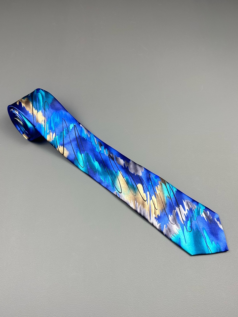 Jerry Garcia California Mission Collection 62 Silk Tie Blue Abstract 3.25”